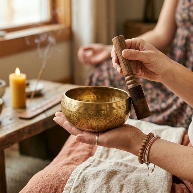 Singing bowl being held